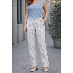 Mario Serrani Floral Print Boho Pants Women’s Blue White Straight Leg Size M